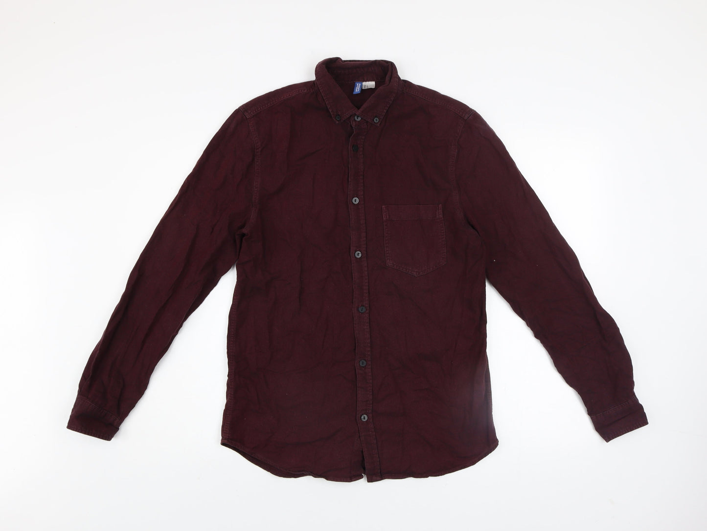 H&M Divided Men's Burgundy Long Sleeve Button-Up Casual Shirt Size S