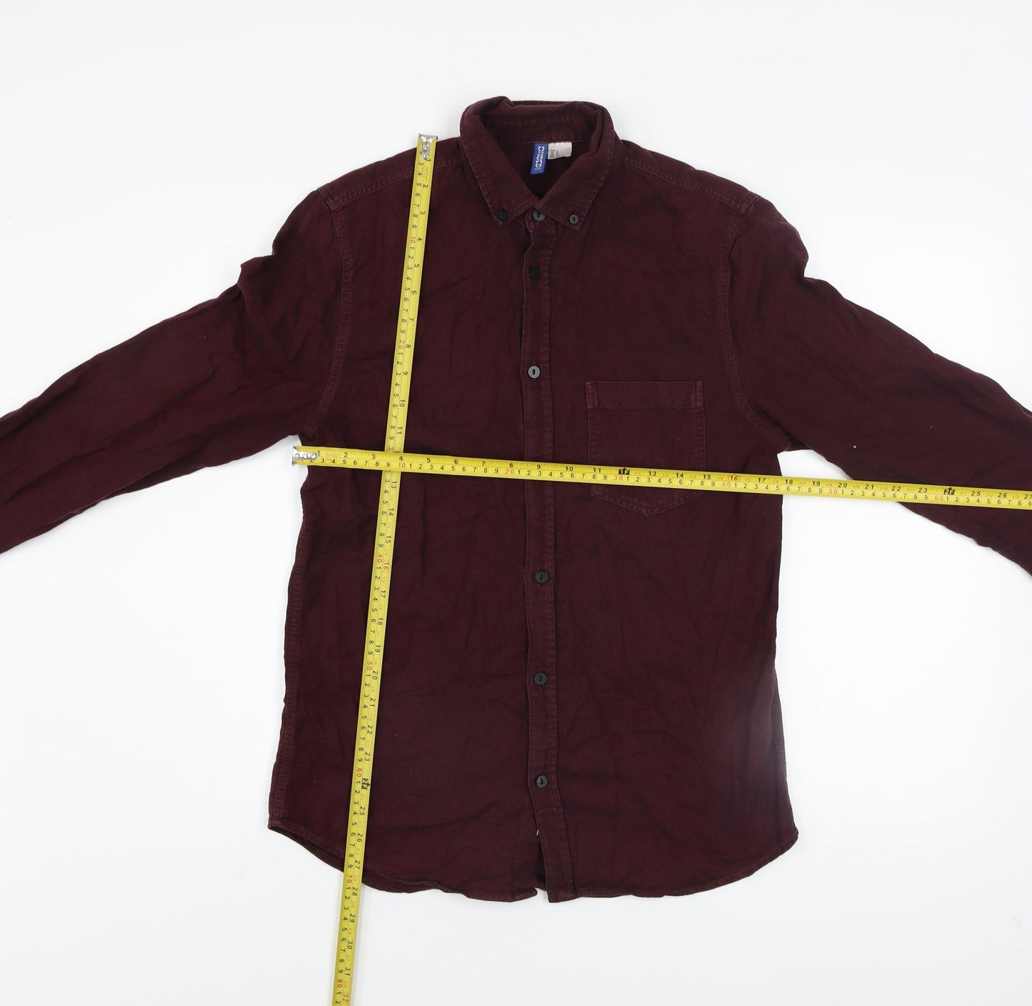 H&M Divided Men's Burgundy Long Sleeve Button-Up Casual Shirt Size S