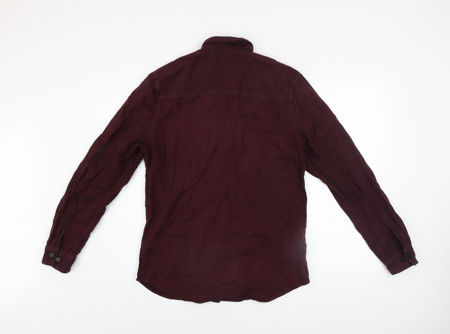 H&M Divided Men's Burgundy Long Sleeve Button-Up Casual Shirt Size S