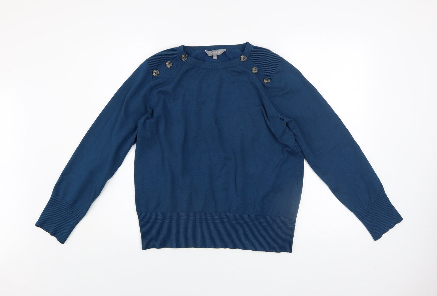 Principles Women Blue Crew Neck Button Detail Jumper Size 18