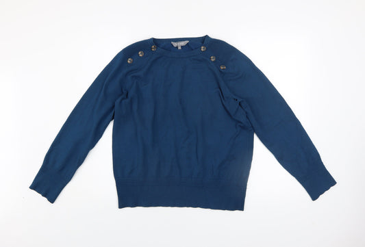 Principles Women Blue Crew Neck Button Detail Jumper Size 18