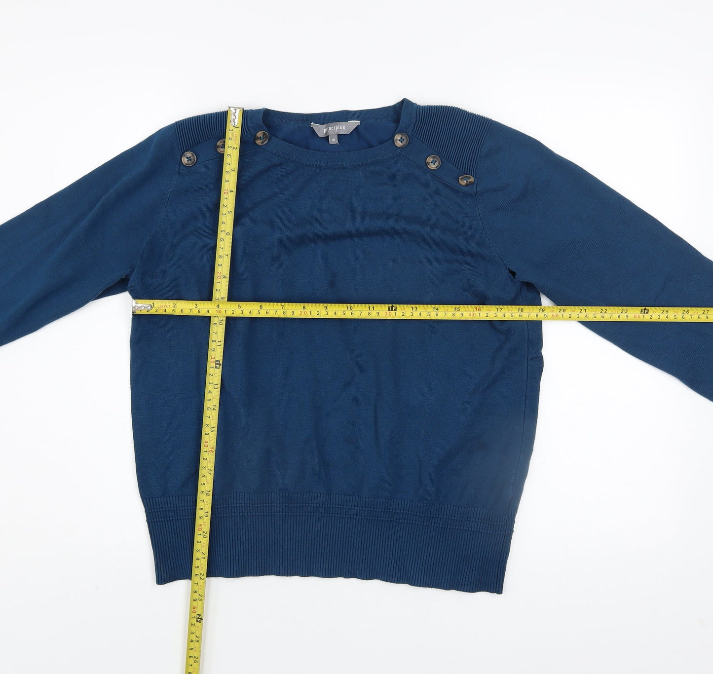 Principles Women Blue Crew Neck Button Detail Jumper Size 18