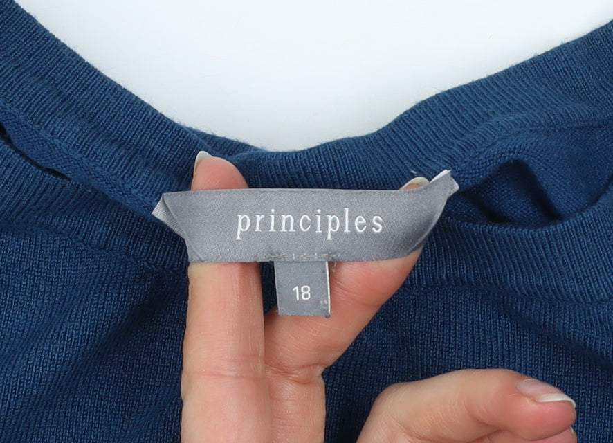 Principles Women Blue Crew Neck Button Detail Jumper Size 18