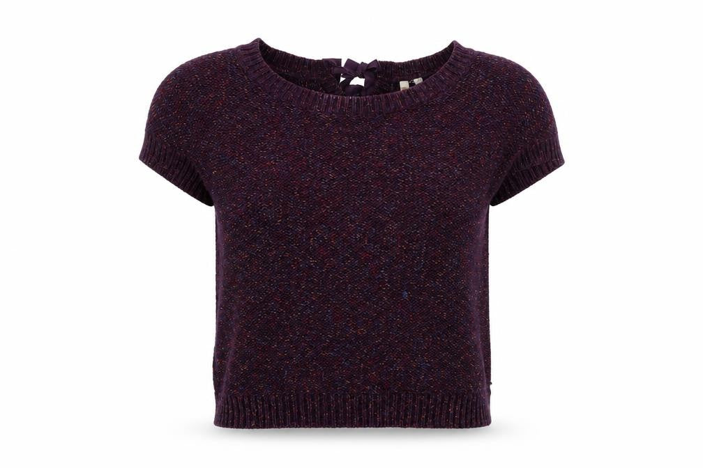 White Stuff Womens Purple Wool Mix Short Sleeve Bow Back Jumper Size 8