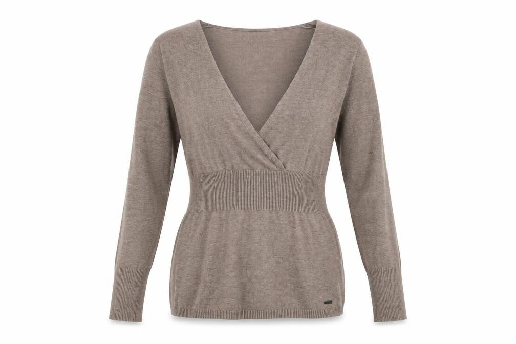 One Touch Women Beige V-Neck Long Sleeve Knit Jumper Size 12