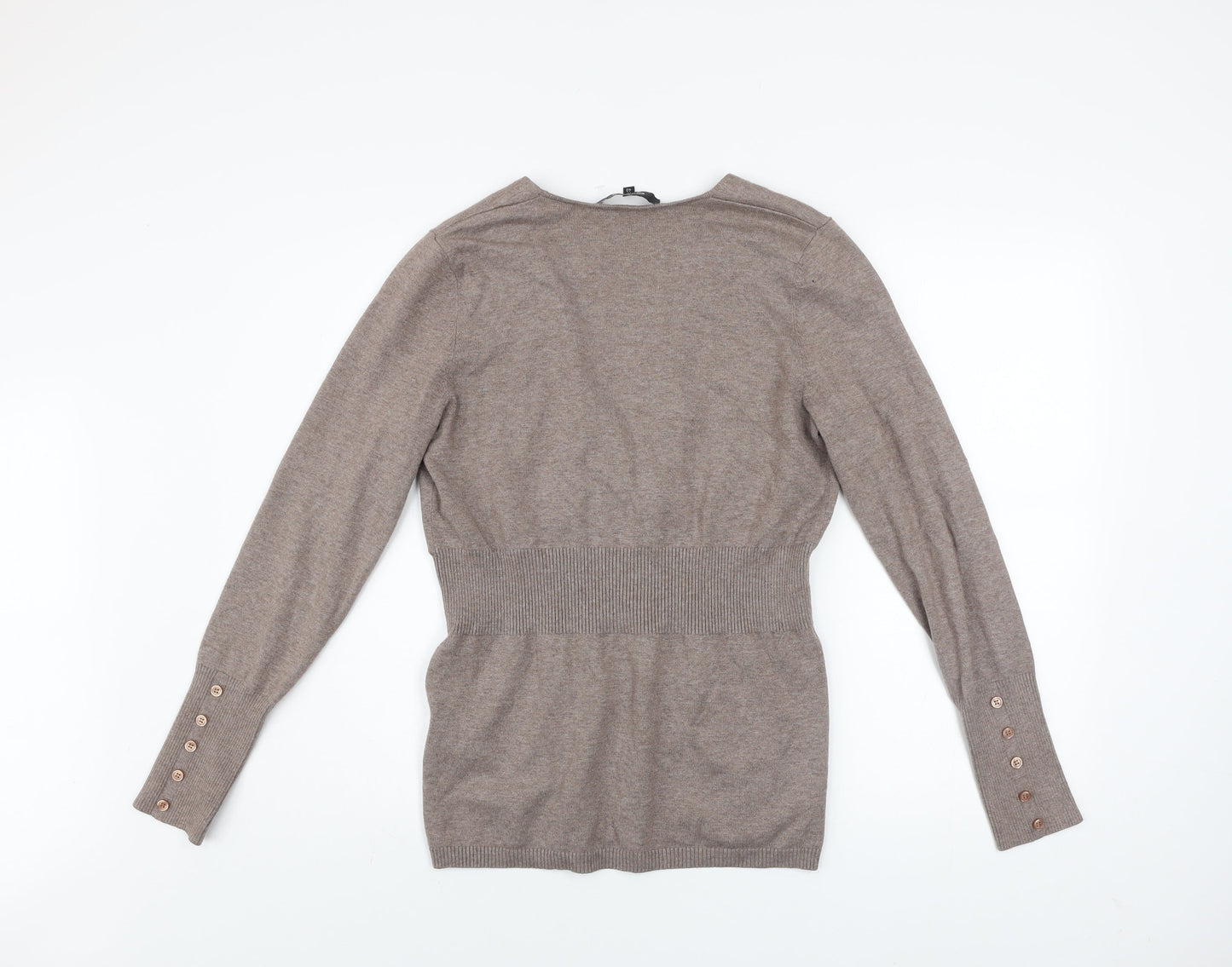 One Touch Women Beige V-Neck Long Sleeve Knit Jumper Size 12