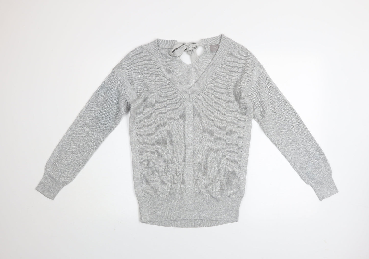 Next Women’s Grey V-Neck Bow Back Knit Jumper Size 12