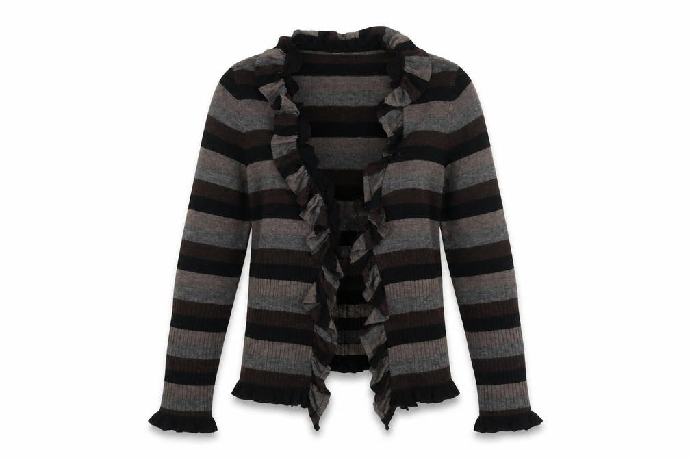 Marks & Spencer Women’s Brown Striped Ruffle Cardigan UK 14
