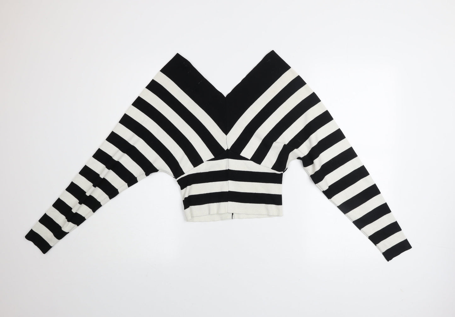 Quiz Women’s Black & White Striped V-Neck Dolman Sleeve Pullover Jumper Size S