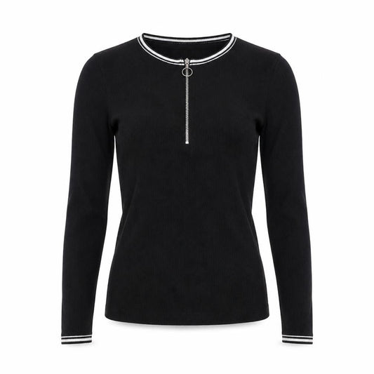 DENIMLAB Womens Black Long Sleeve Zip Neck Basic Top Size S