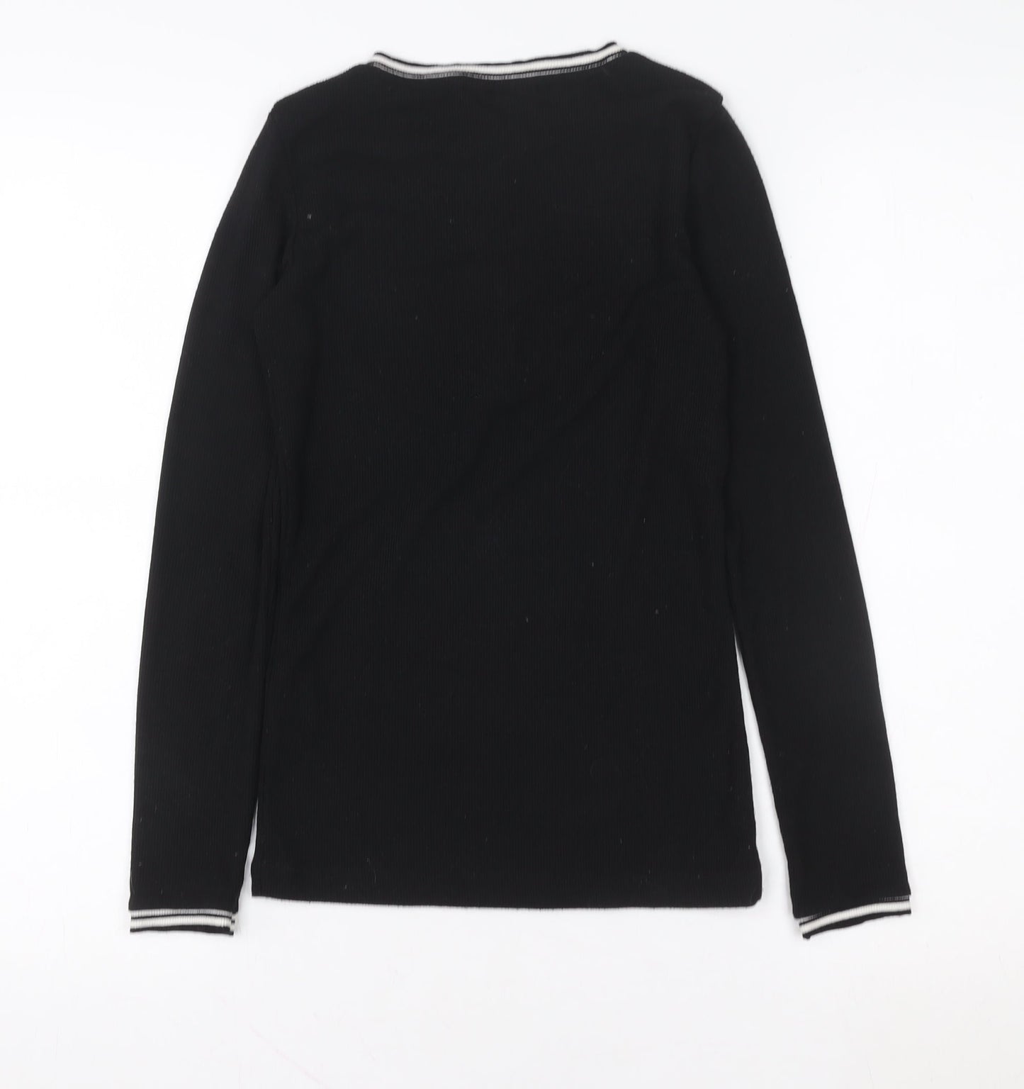 DENIMLAB Womens Black Long Sleeve Zip Neck Basic Top Size S