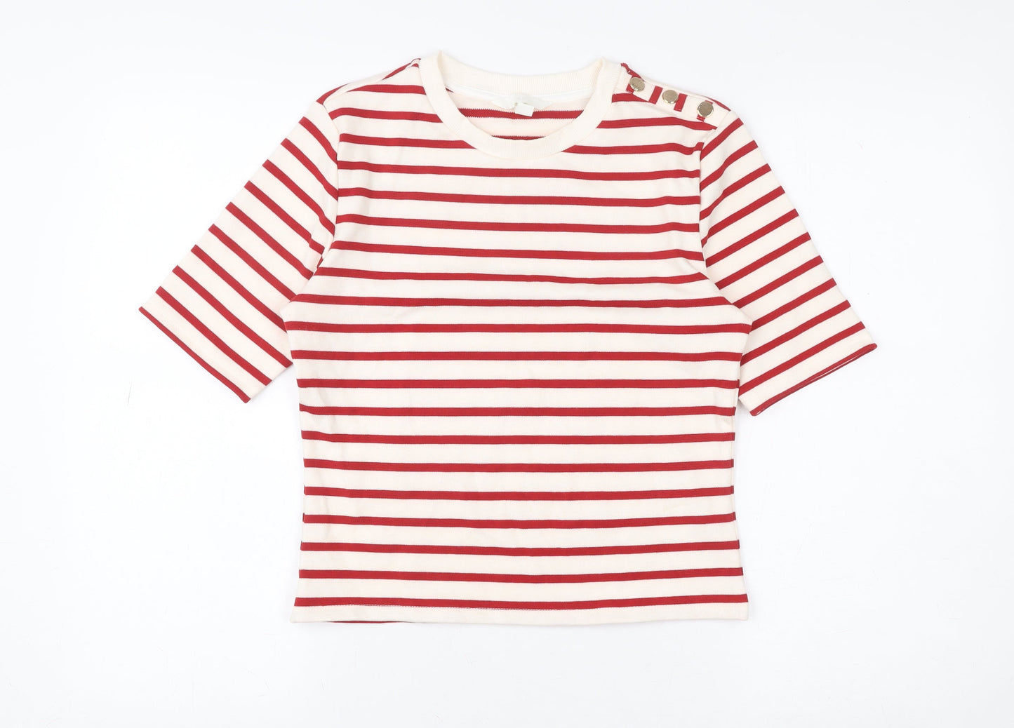 H&M Womens Red White Striped Short Sleeve Jersey T-Shirt Size 12