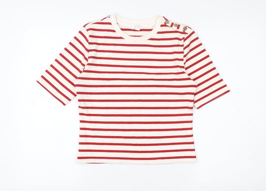 H&M Womens Red White Striped Short Sleeve Jersey T-Shirt Size 12