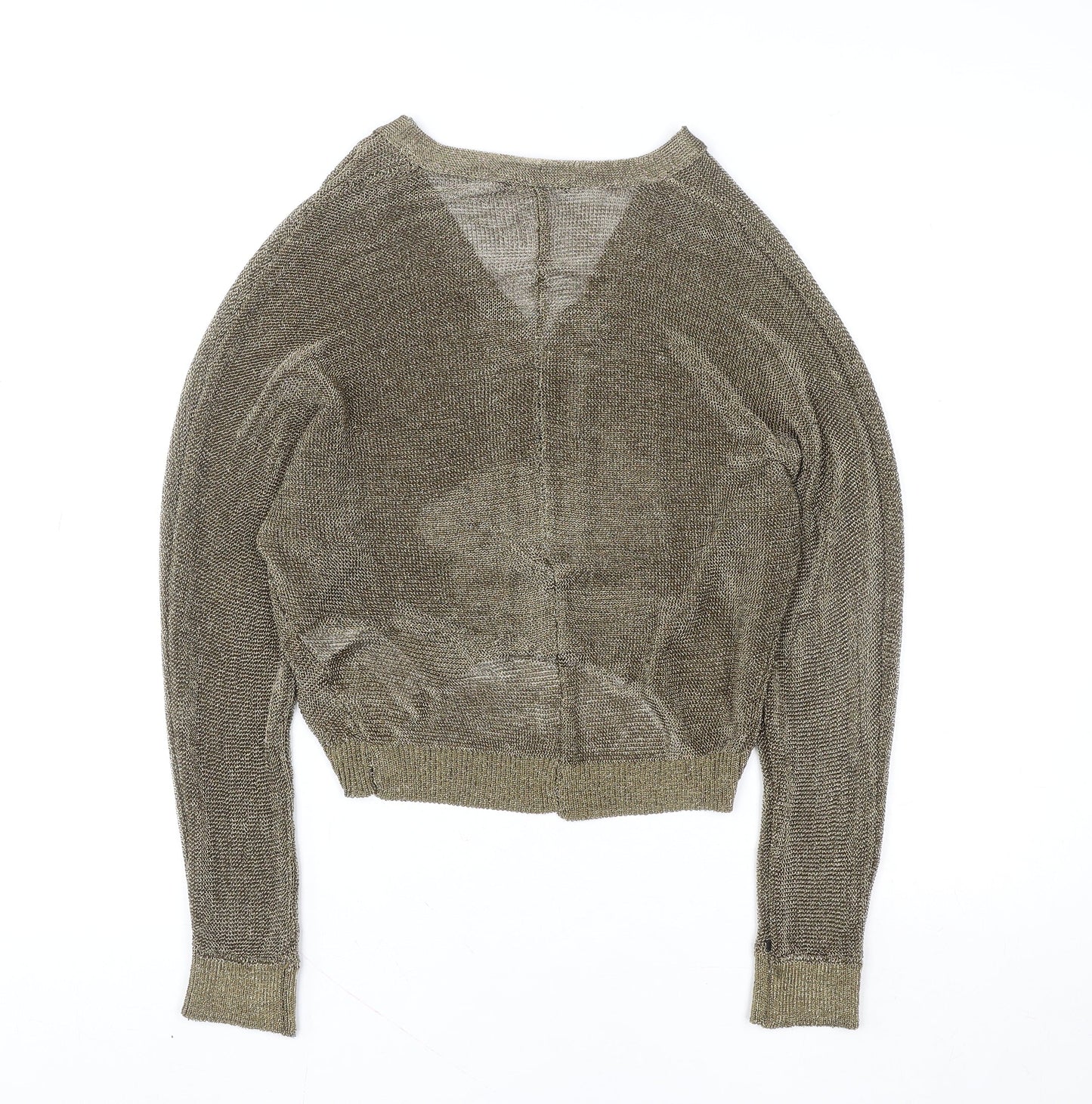 Zara Women Gold Cropped Zip Knit Cardigan Top Size S