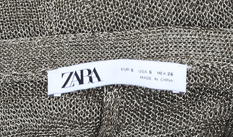Zara Women Gold Cropped Zip Knit Cardigan Top Size S
