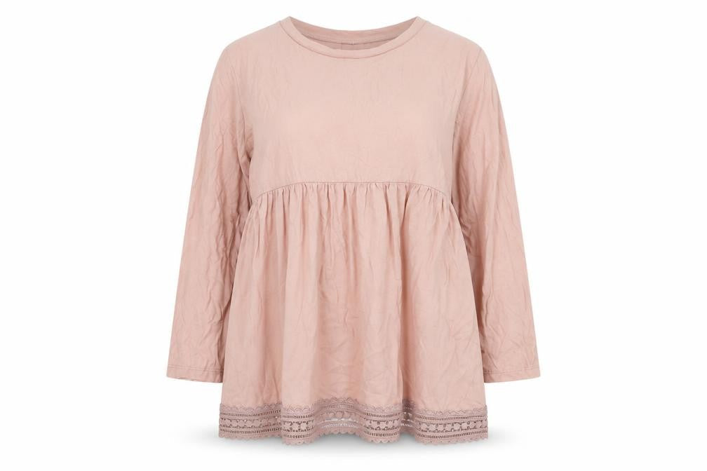 ASOS DESIGN Women Pink Long Sleeve Lace Trim Maternity Tunic Top Size 18