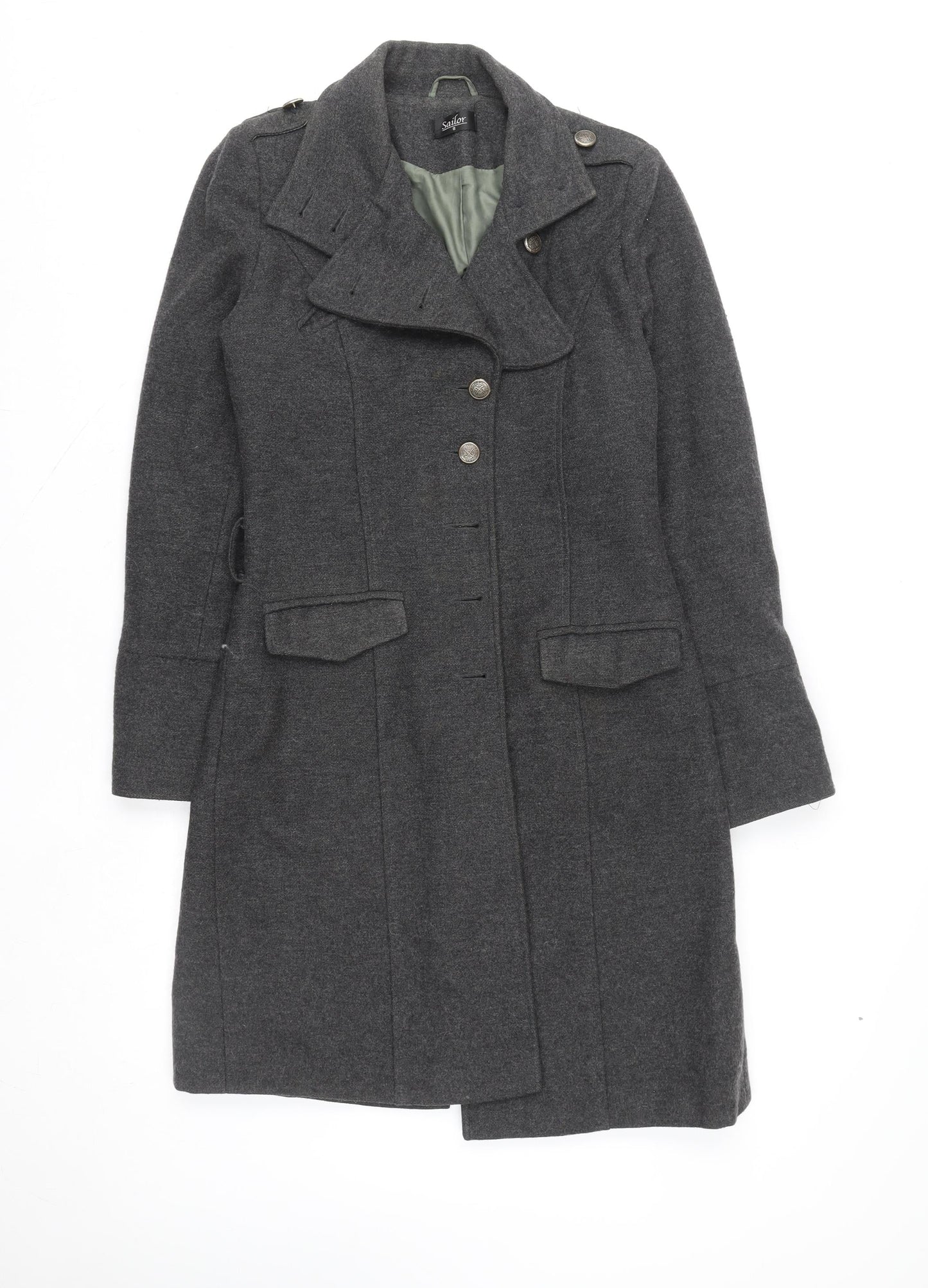 Sailor Women's Grey Wool Blend Military Coat Size 8 Long Lined