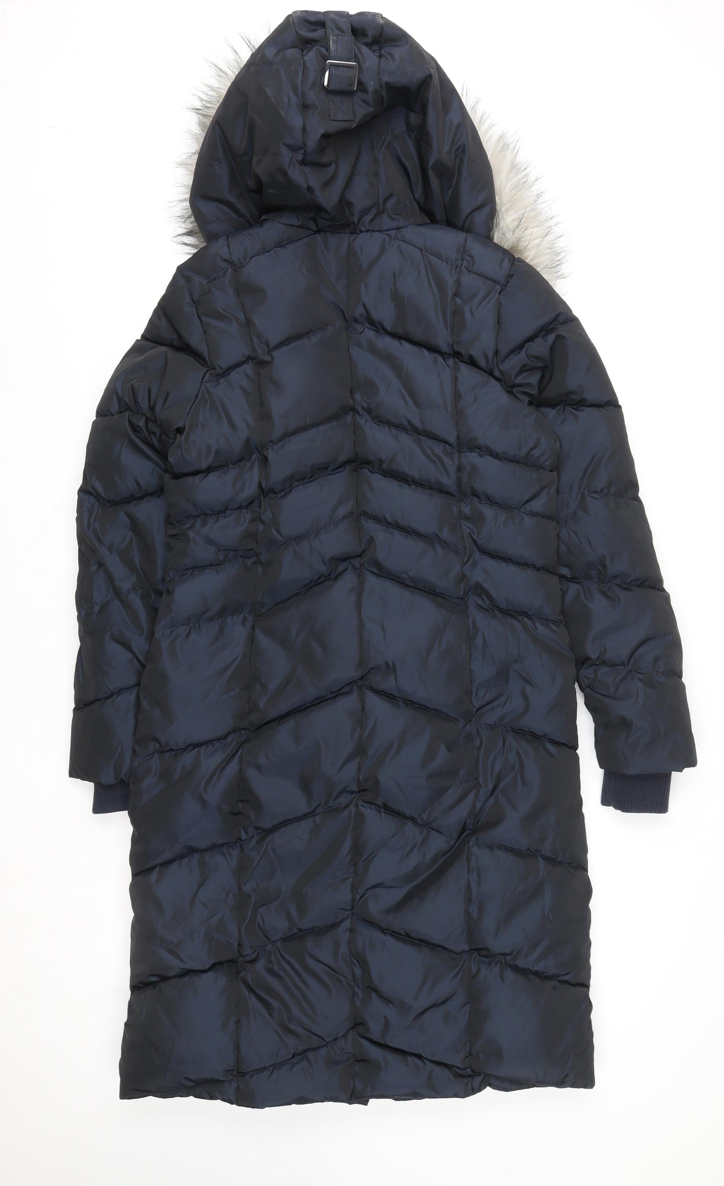 Next Women Navy Faux Fur Hooded Puffer Jacket Size 6 Water Resistant