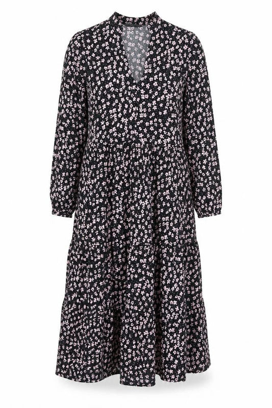Dunnes Women’s Black Floral A-Line Ruched Knee Length Dress XS