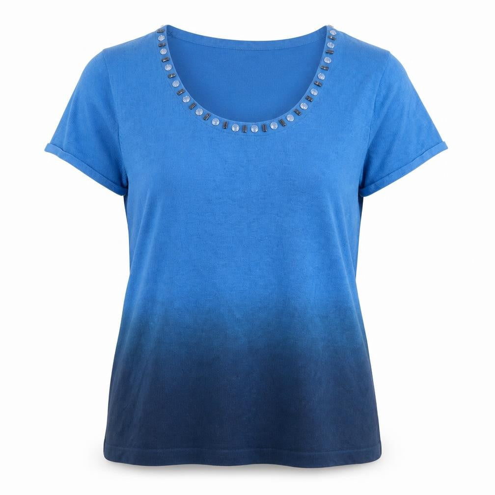 Precis Petite Blue Beaded Scoop Neck Short Sleeve Petite T-Shirt M