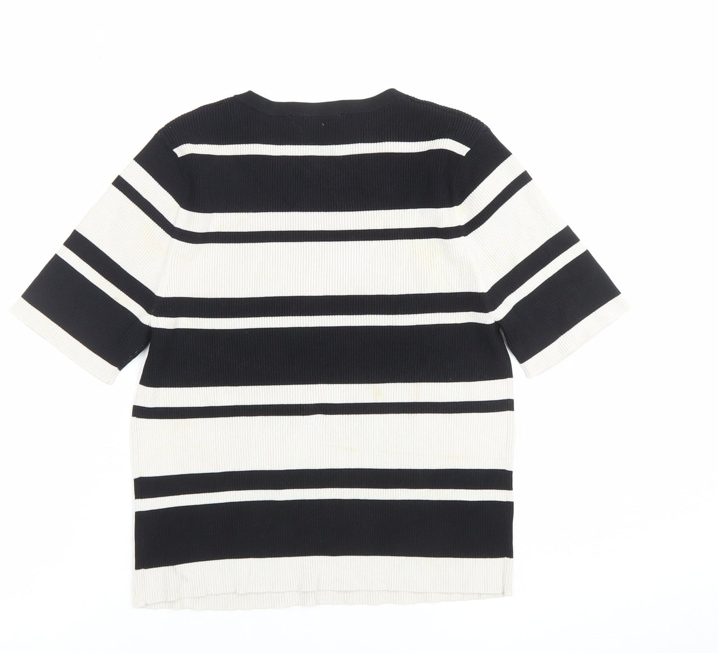 Zara Women Black White Striped Knit Short Sleeve T-Shirt L