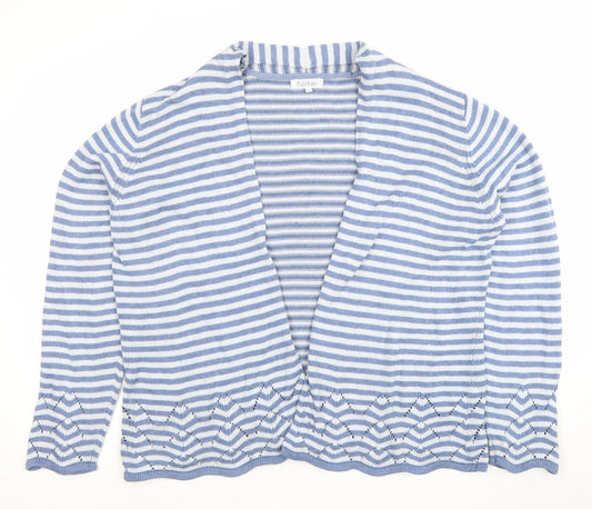 Tulchan Women's Blue Striped Cotton Open-Knit Cardigan 2XL