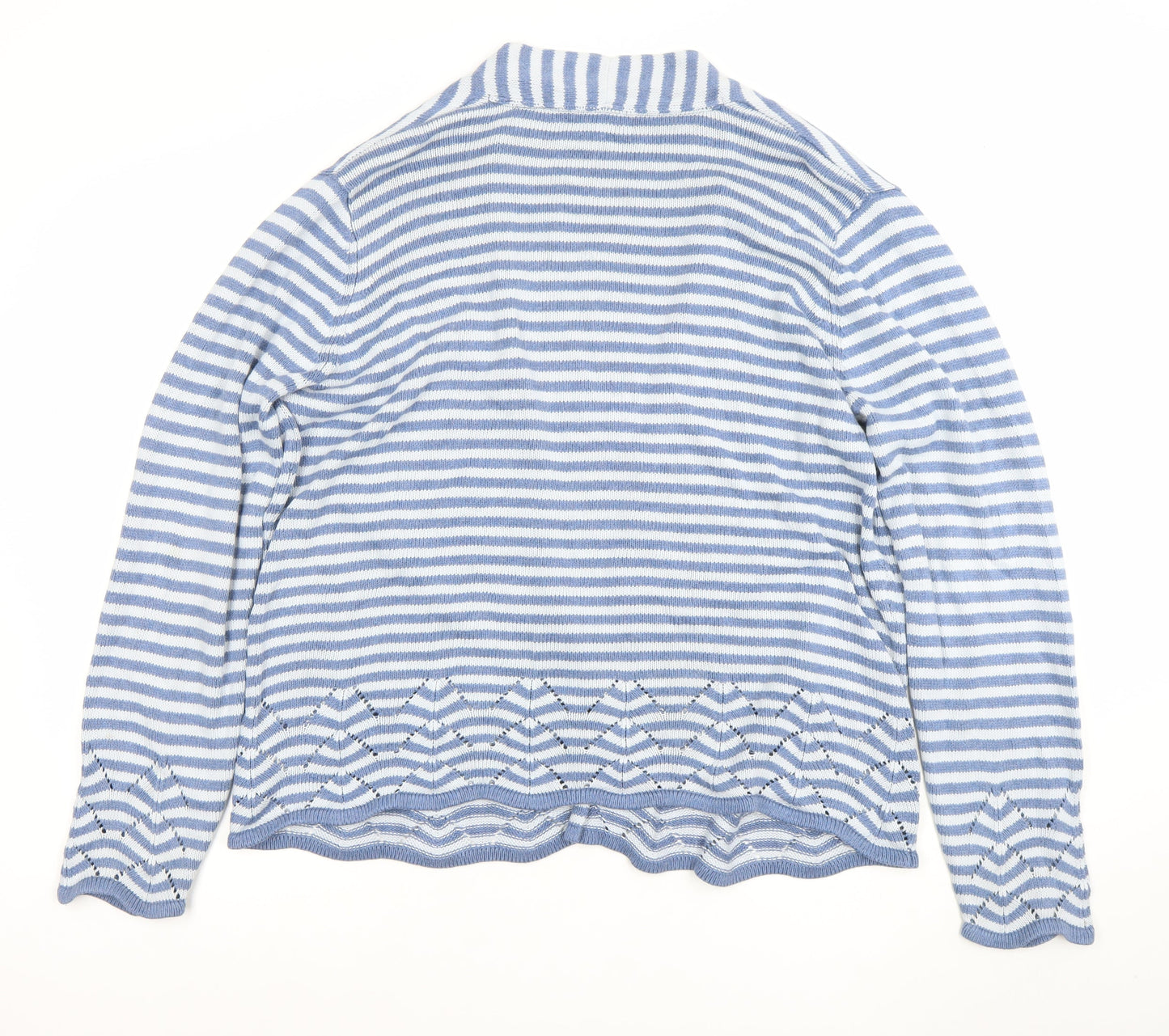 Tulchan Women's Blue Striped Cotton Open-Knit Cardigan 2XL