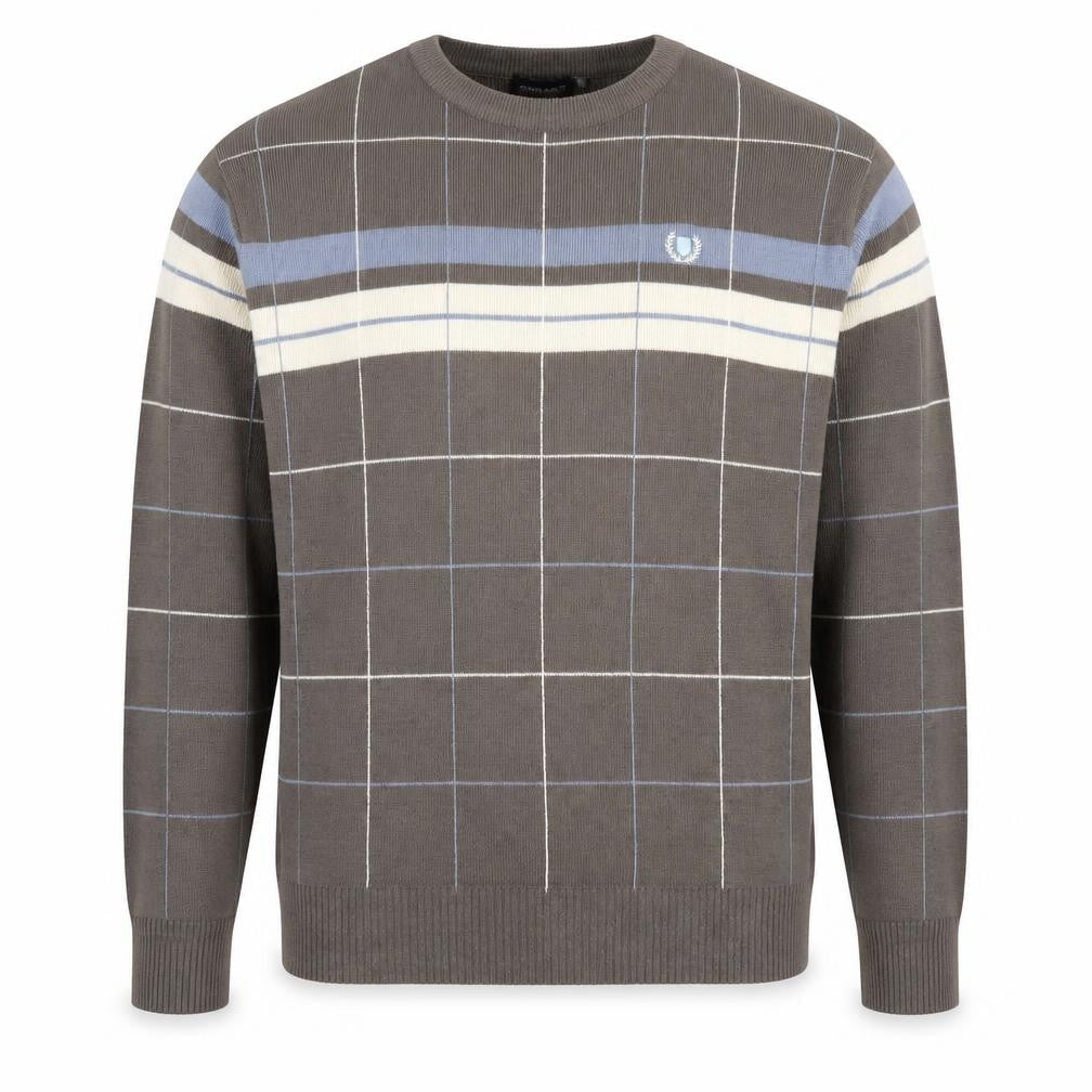 GINAARTI Men's Brown Check Acrylic Pullover Jumper Size L