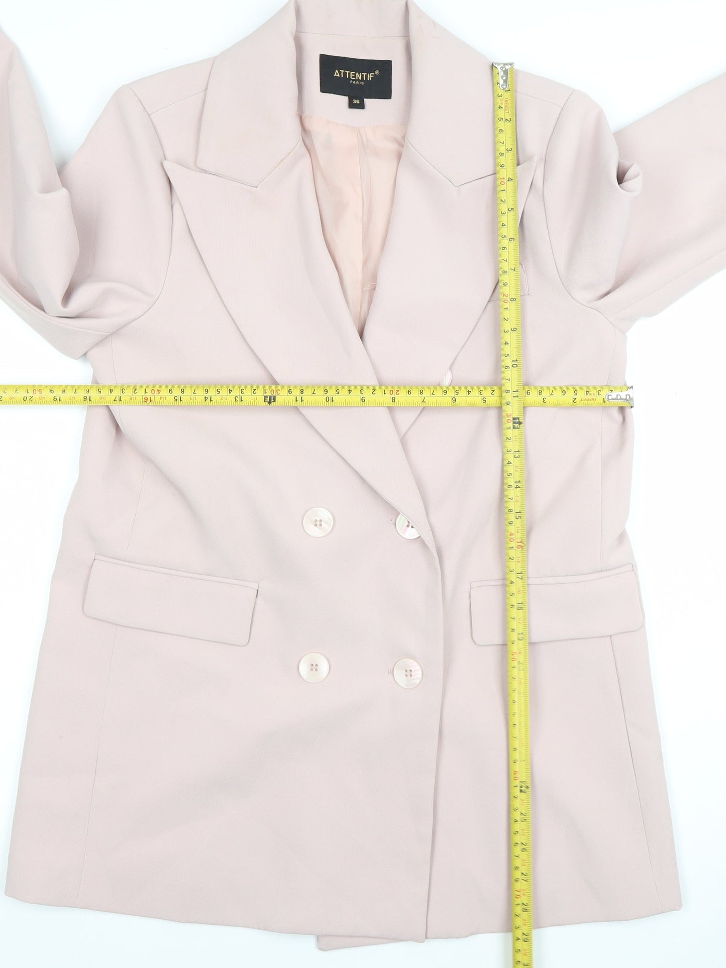 Attentif Paris Women’s Beige Double-Breasted Blazer Size 8 Classic Fit