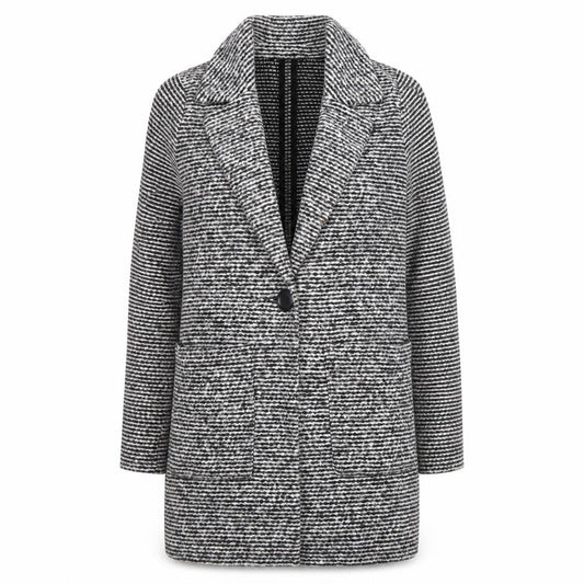 Front view of Dunnes Women's Black Striped Wool Blend Mid-Length Coatigan S