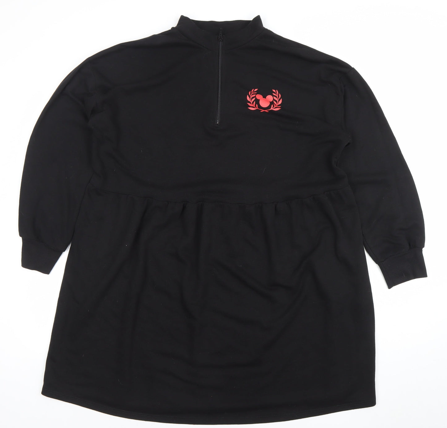 George Women’s Black Mickey Sweatshirt Dress L Long Sleeve Jersey Zip Neck