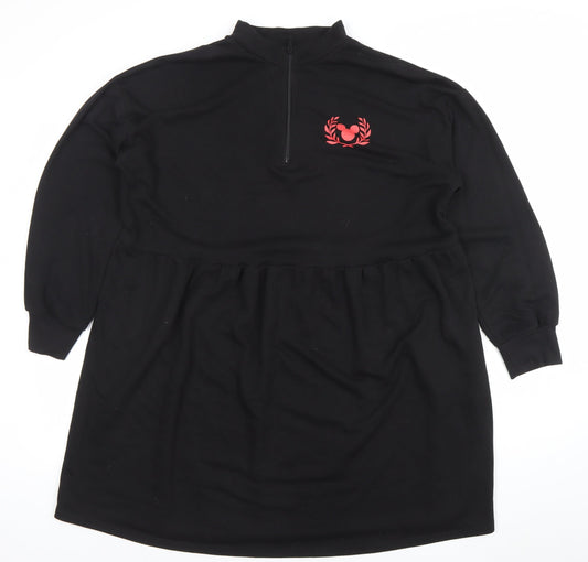 George Women’s Black Mickey Sweatshirt Dress L Long Sleeve Jersey Zip Neck