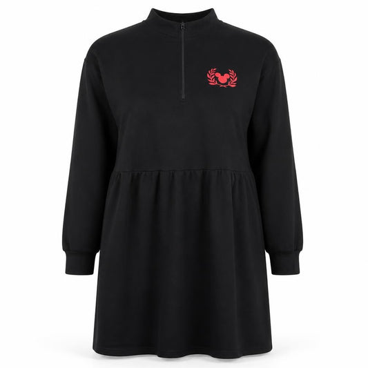 George Women’s Black Mickey Sweatshirt Dress L Long Sleeve Jersey Zip Neck