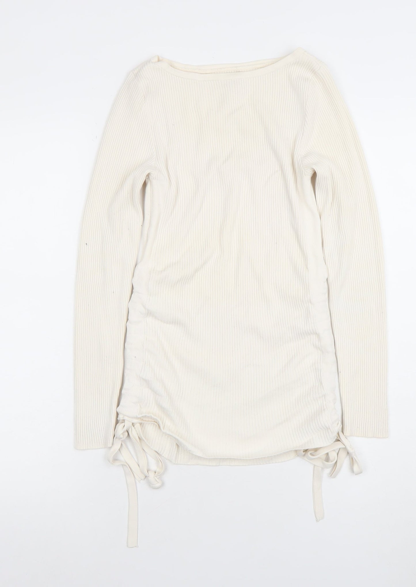 River Island Womens Ivory Long Sleeve Slim Fit Knit T-Shirt Size 8