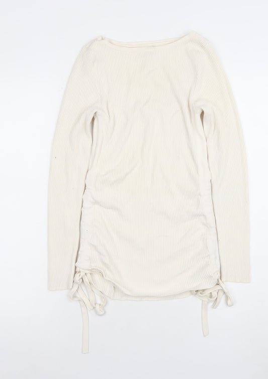 River Island Womens Ivory Long Sleeve Slim Fit Knit T-Shirt Size 8