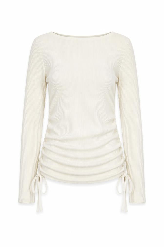 River Island Womens Ivory Long Sleeve Slim Fit Knit T-Shirt Size 8