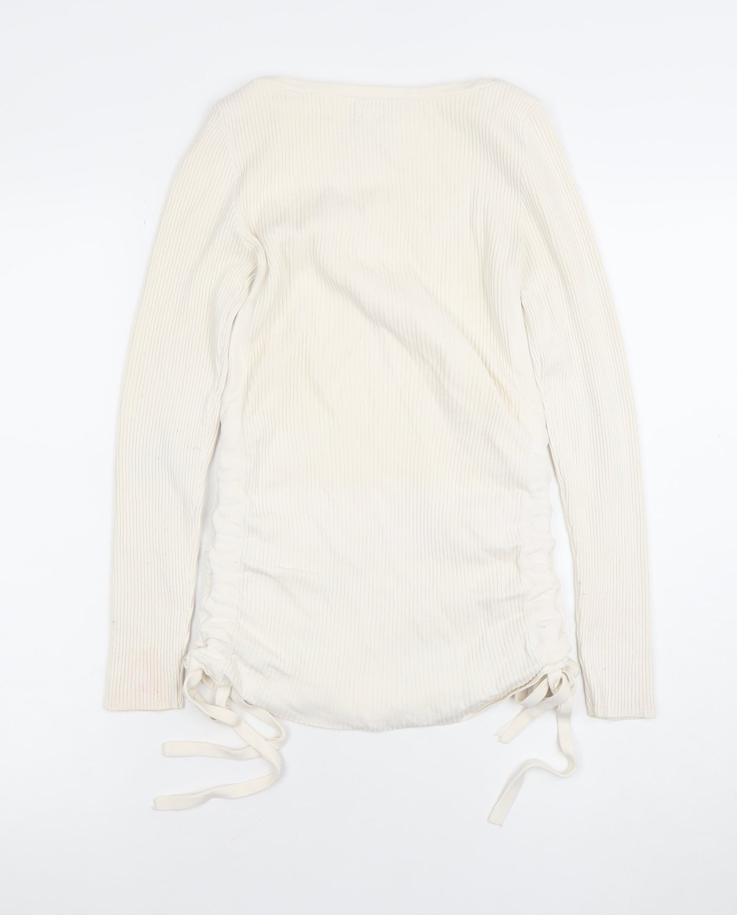 River Island Womens Ivory Long Sleeve Slim Fit Knit T-Shirt Size 8