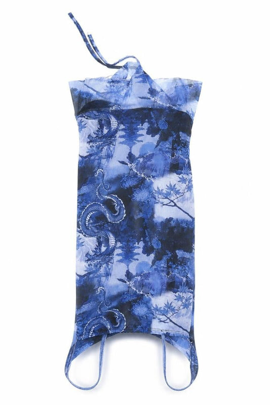 PRETTYLITTLETHING Women’s Blue Dragon Mesh Ruched Slip Dress Size 8