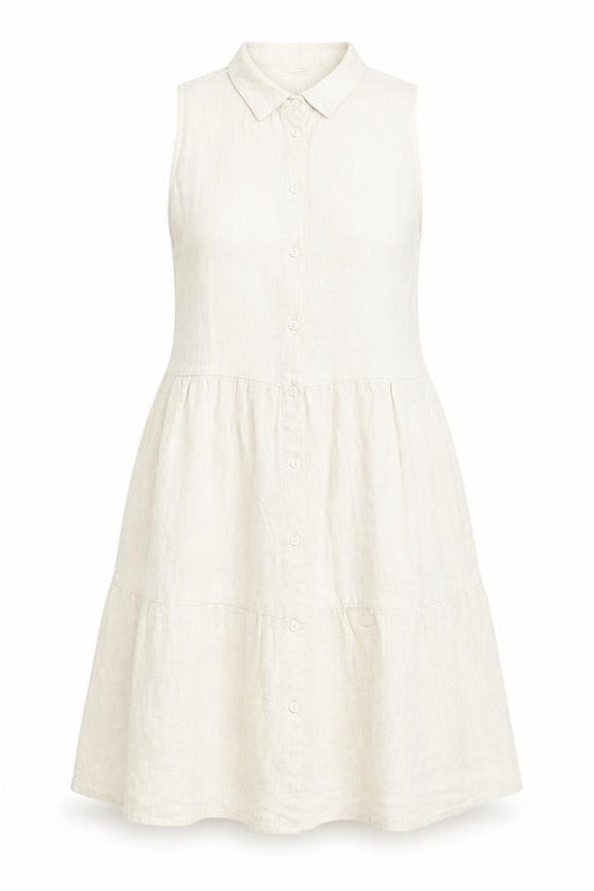 Stradivarius Women Ivory Sleeveless Shirt Dress S Lightweight Linen