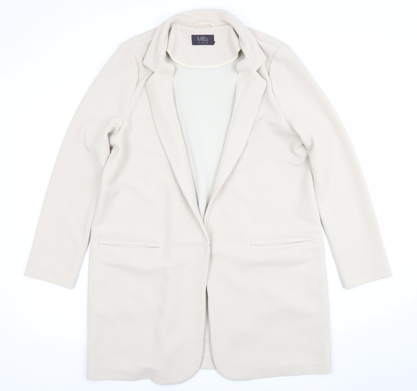 Marks and Spencer Women Ivory Size 14 Regular Fit Stretch Coatigan