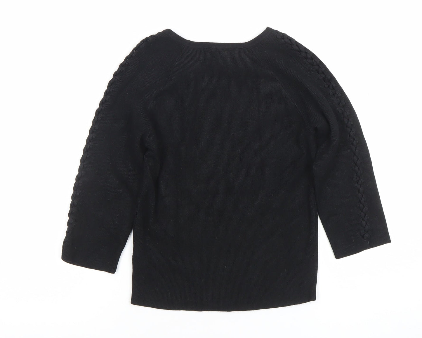 New Look Women's Black Knit 3/4 Sleeve Crew Neck Blouse Size 10