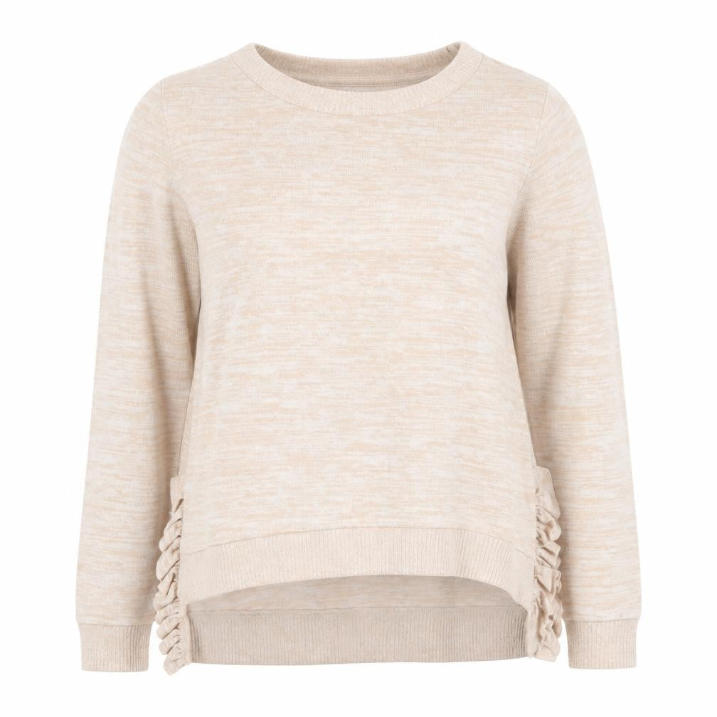 Oasis Womens Beige XS Crew Neck Pullover Jumper with Ruffle Detail