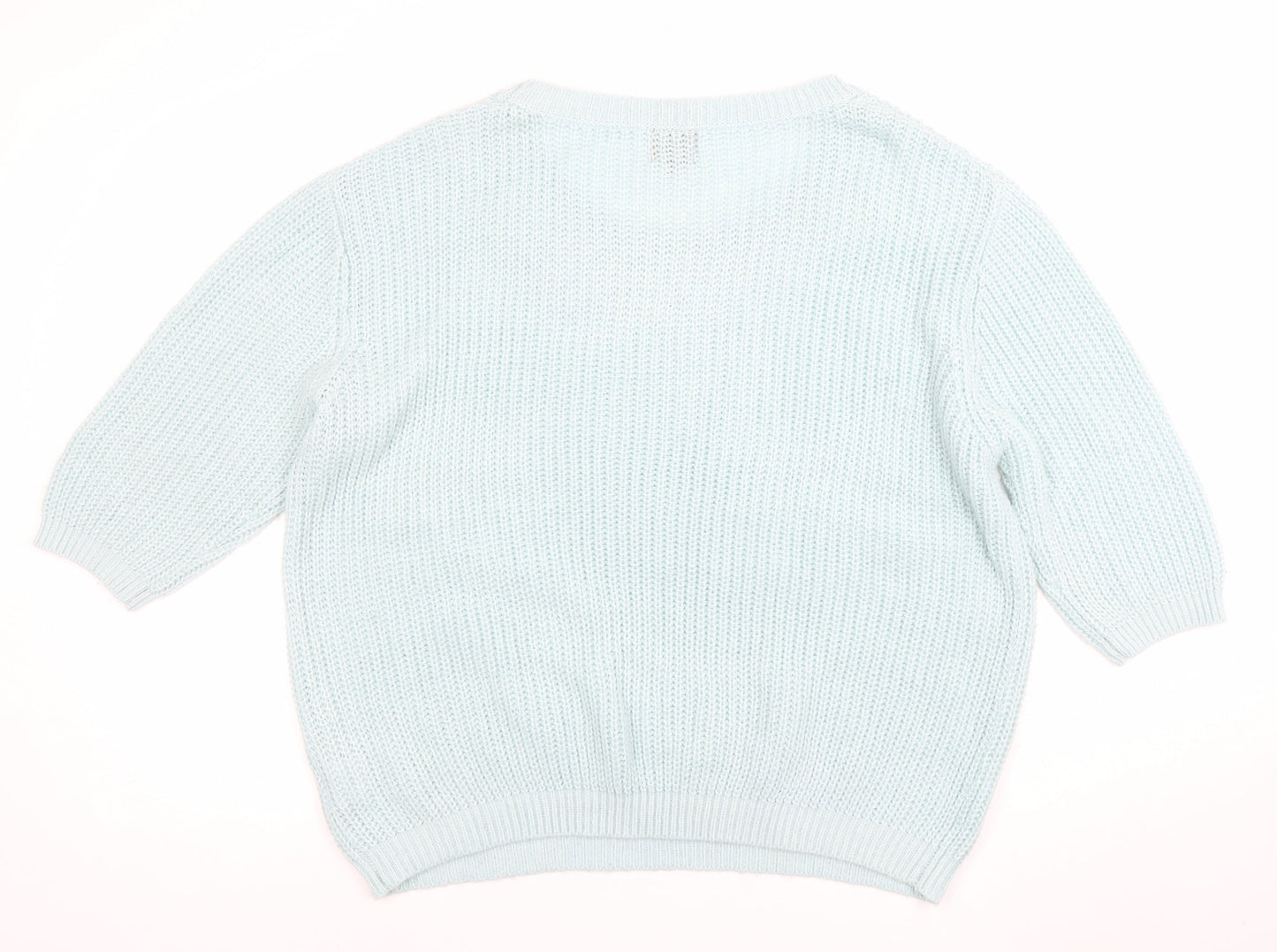 Luxe Knitwear Women's Blue 3/4 Sleeve Flower Embroidered Jumper L