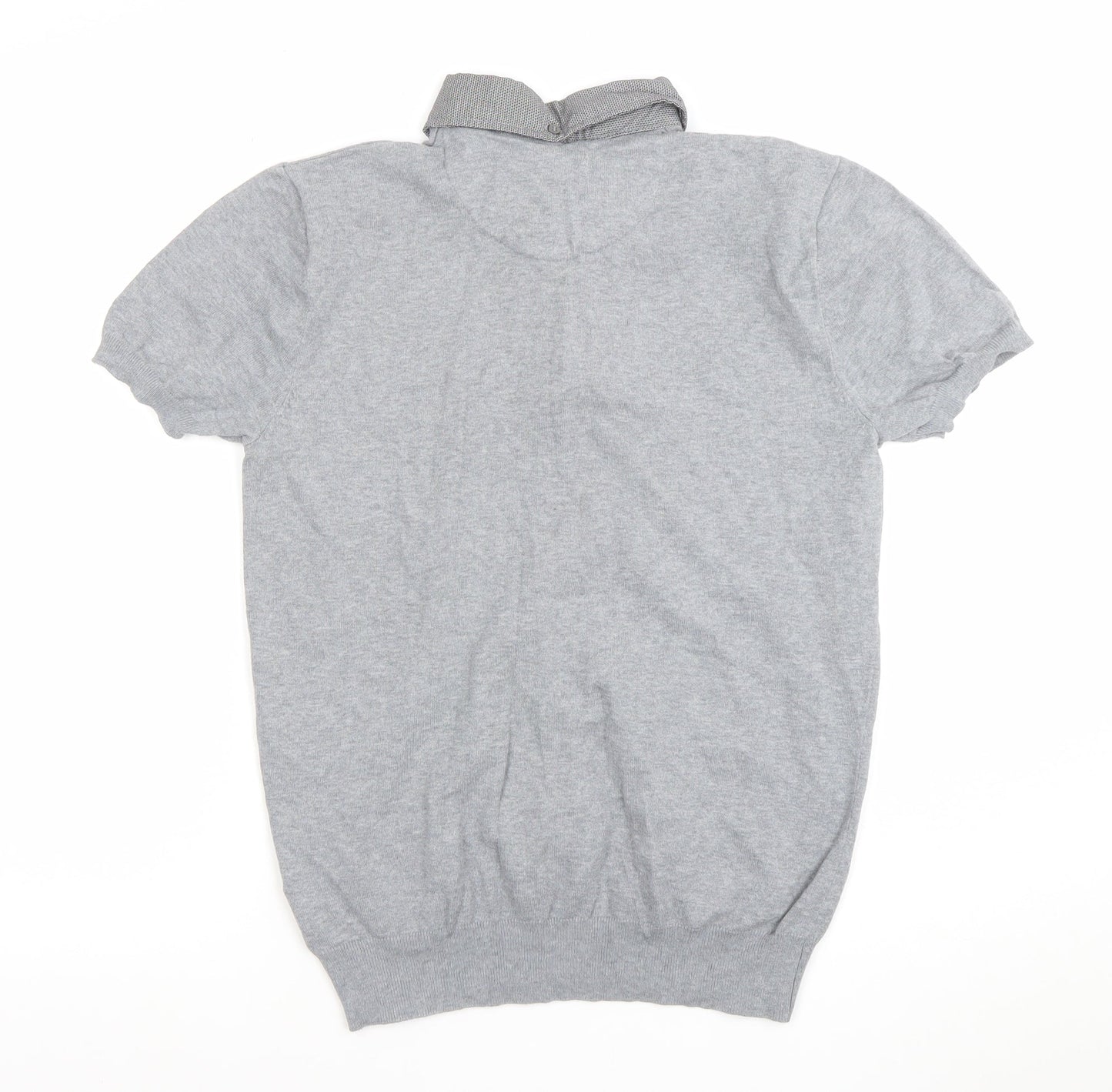 F&F Men's Grey Short Sleeve Button-Down Knit Collar Polo Shirt Size S