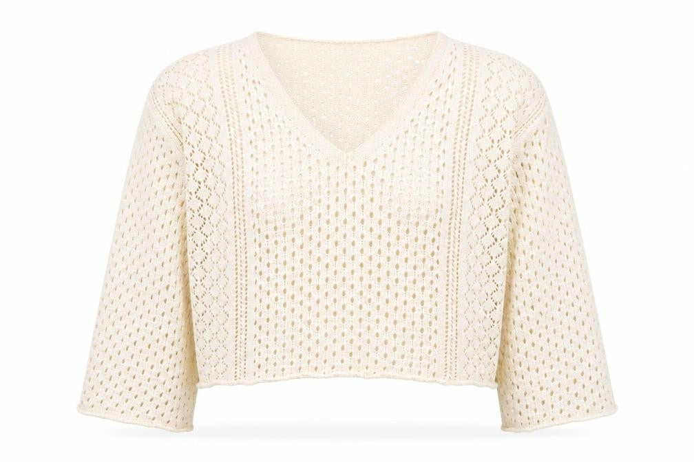 ASOS DESIGN Women’s Ivory Open-Knit V-Neck Cotton Jumper Size 10