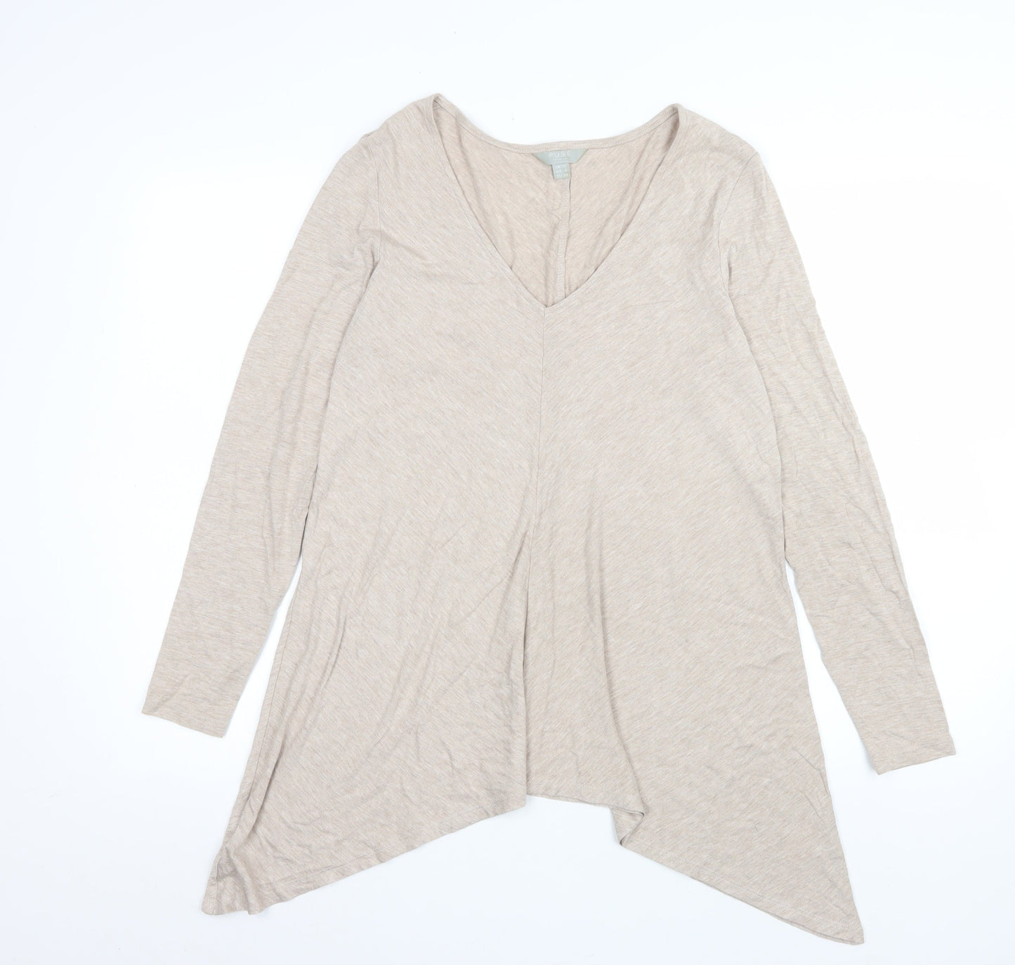 Pure Collection Women’s Beige Long Sleeve V-Neck Tunic Blouse Size 12