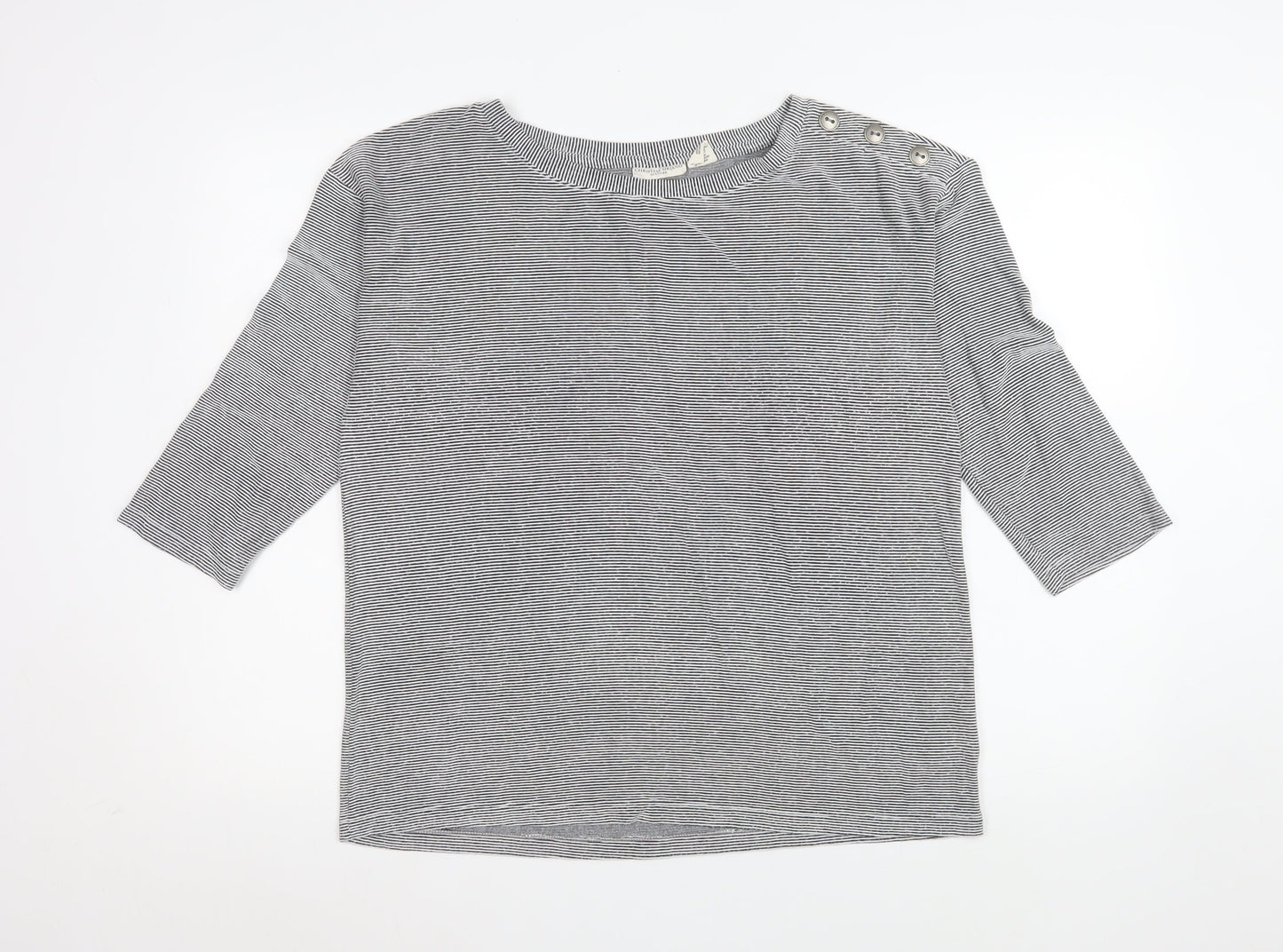 Christian Siriano Women's Grey Striped Boat Neck 3/4 Sleeve Top Size L