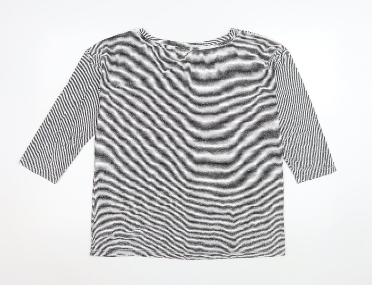 Christian Siriano Women's Grey Striped Boat Neck 3/4 Sleeve Top Size L