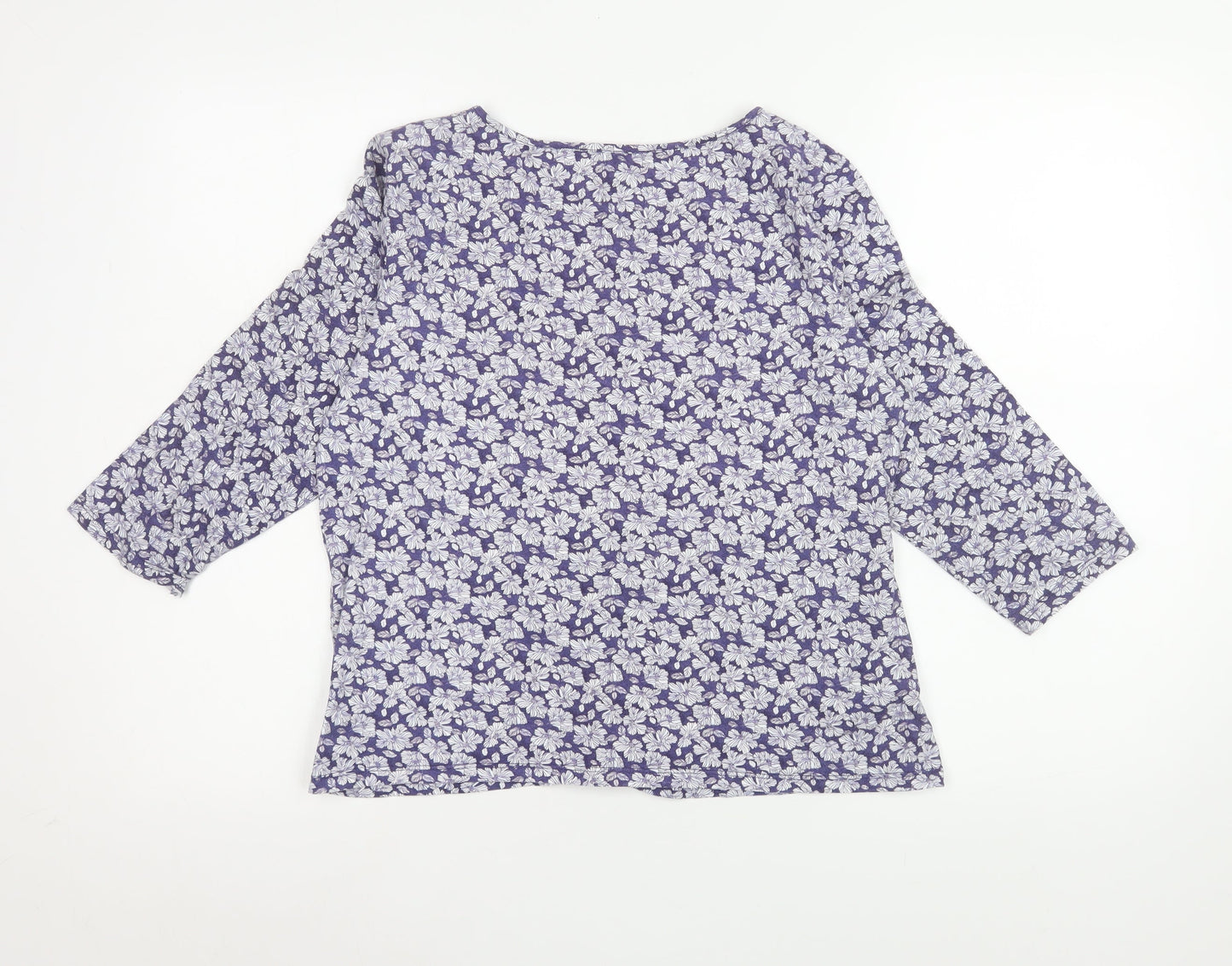 Laura Ashley Women's Purple Floral 3/4 Sleeve Cotton Blouse Size 10