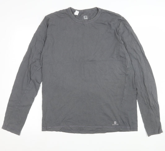 Decathlon Women Grey Long Sleeve Basic Cotton T-Shirt XL